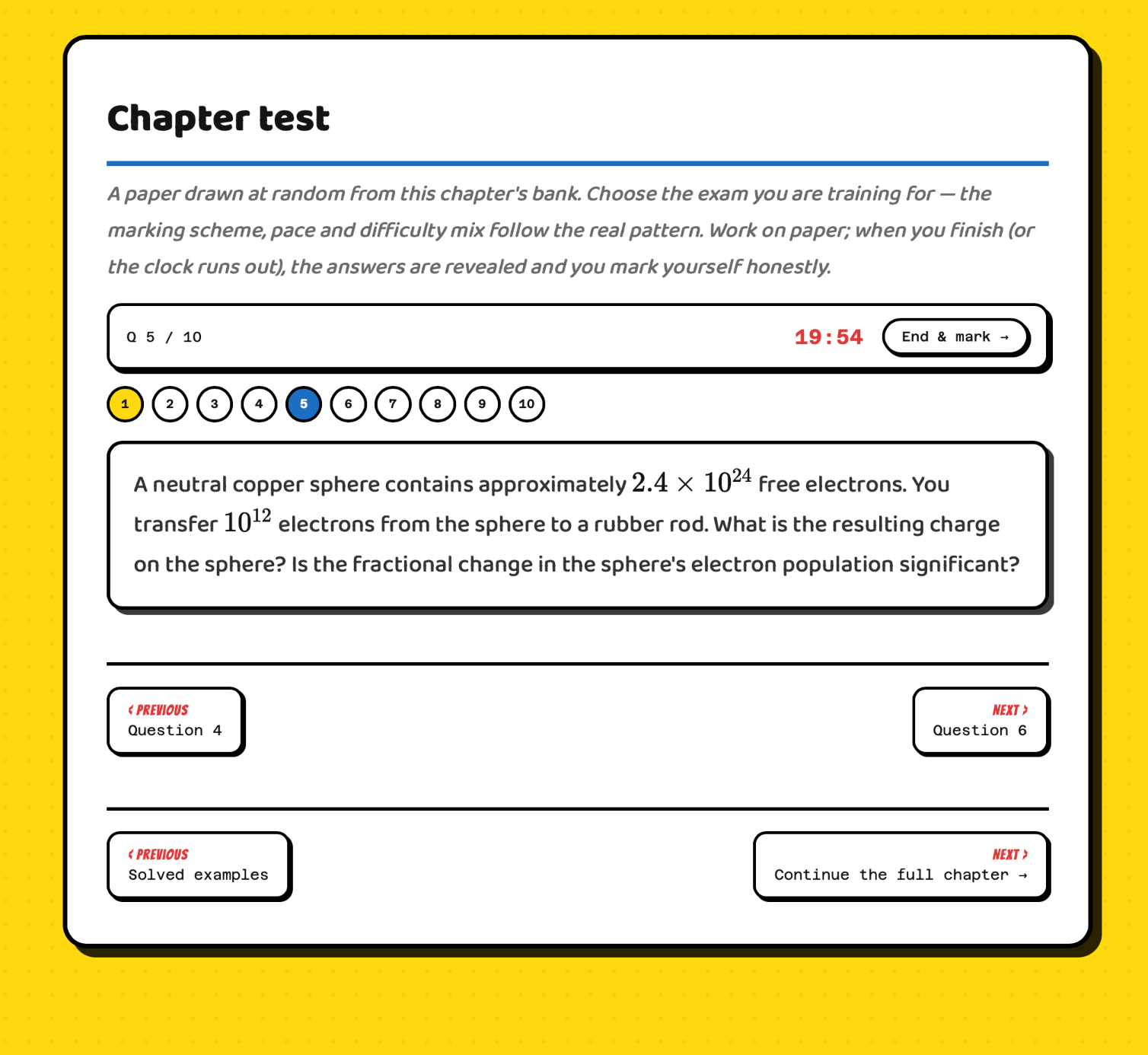 Step 04 · a chapter test drawn from the bank, on the clock